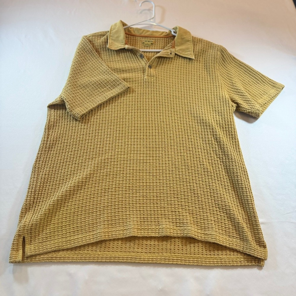 32 Bar Blues Mens Mustard Yellow Waffle Knit Polo Shirt Short Sleeve Large